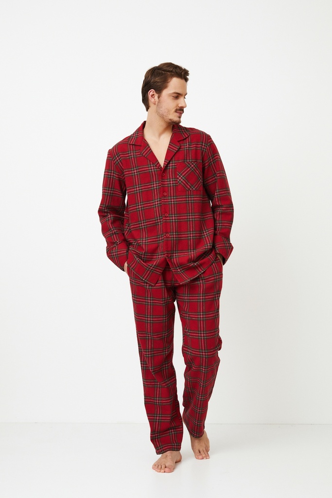Pyjama long homme boutonné 100% coton ARUELLE "Hendrix" W24-AR-HEND-PL - Rouge