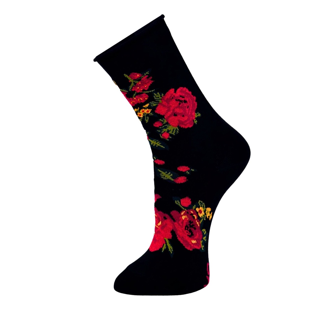 Chaussette dame CRONERT "Rêve de Roses" 18635 - Noir 2600