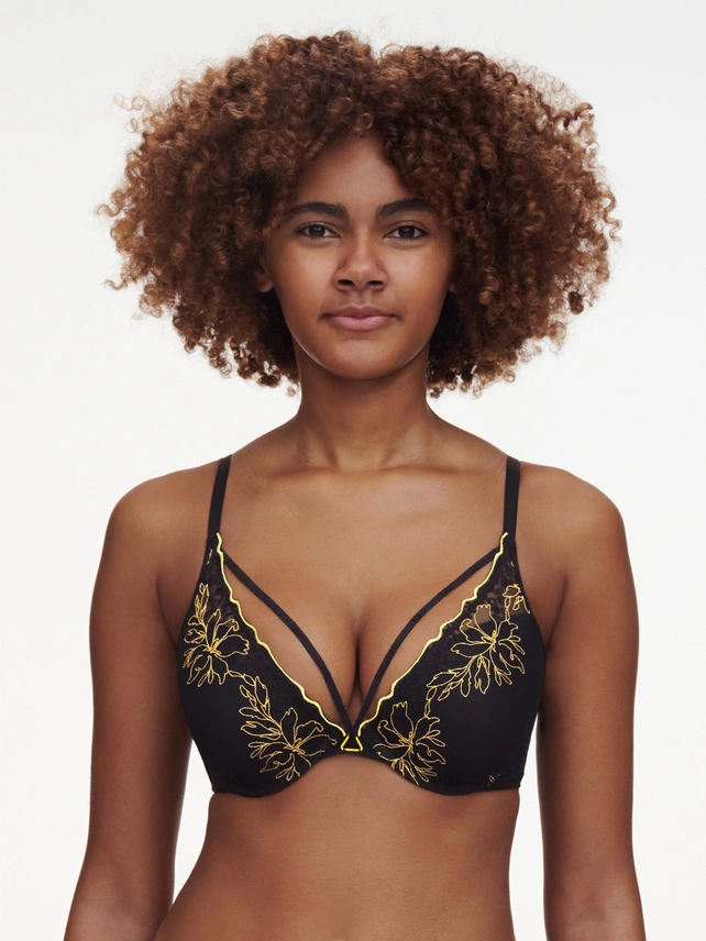 Soutien-gorge avec armatures push-up CHANTELLE PULP "Spice" C22BNR - Noir Jaune 0IU (85, A)