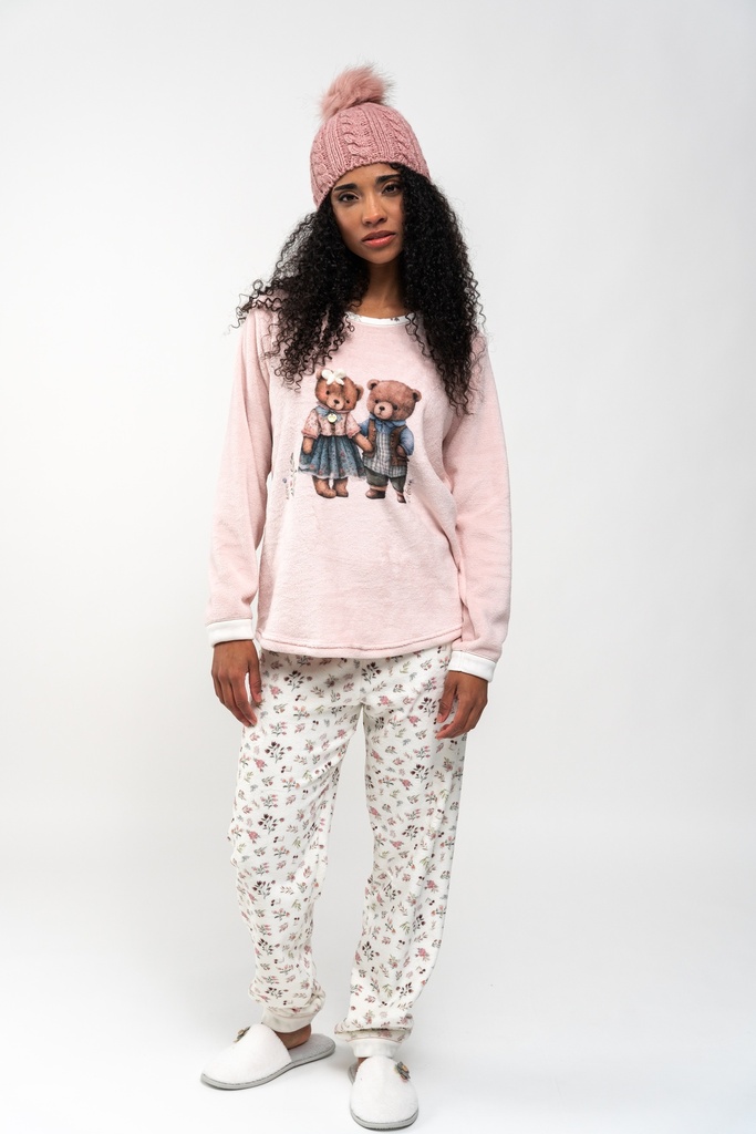 Pyjama long dame MIRA 8223MW - Rose imp Ours Beige