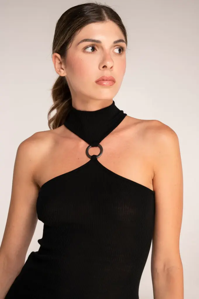 Haut sans manches en laine & soie avec découpes OSCALITO 7470 - Noir 020