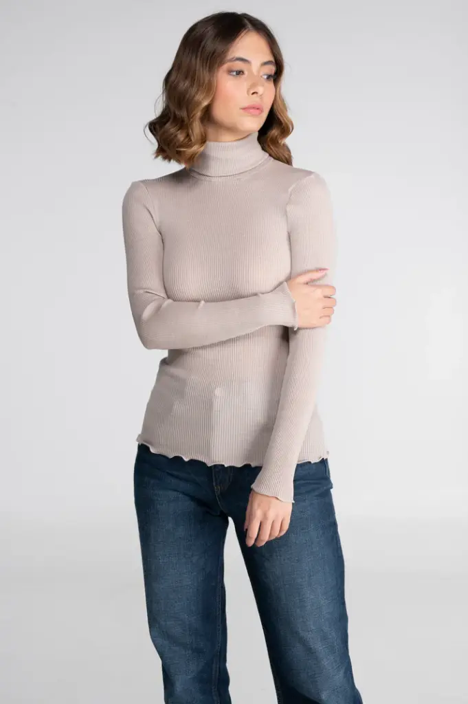 Sous pull à côte laine & soie OSCALITO 3438 - Beige 385