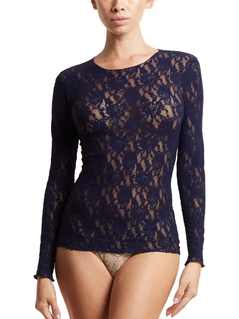 Top longues manches dentelle stretch HANKY PANKY "Signature Lace" 128L - Navy