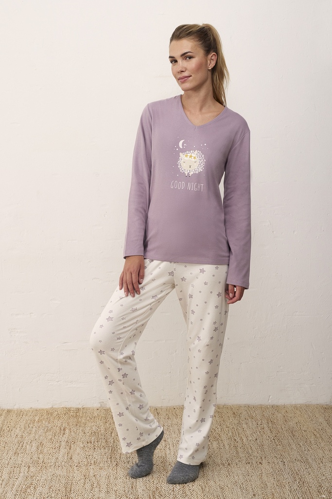 Pyjama longues manches PROMISE "Good Night Mouton" N18572 - Mauve 953 (XS)