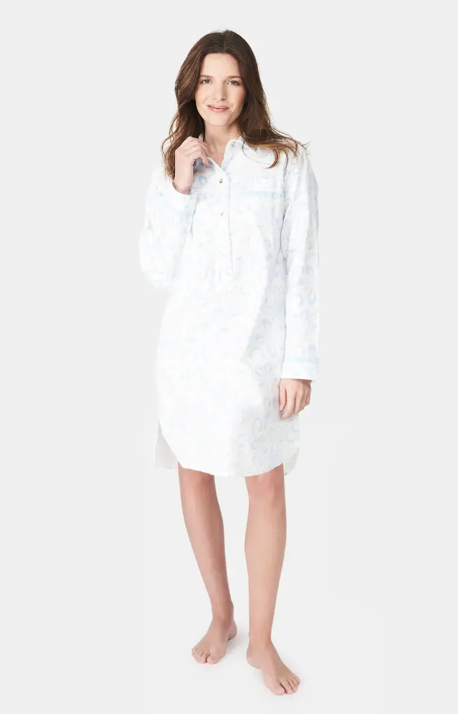 Chemise de nuit femme patte de boutonnage ARTHUR "Hiver" CGF - Blanc HIVEH24