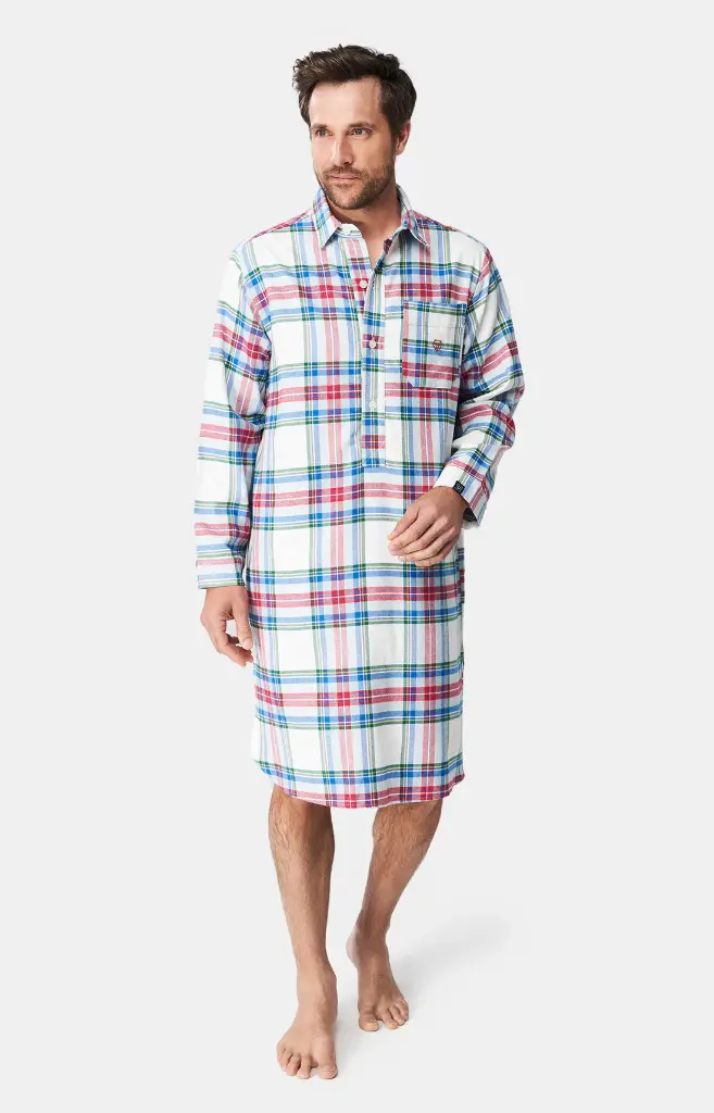 Chemise de nuit en pilou ARTHUR "Grand-Père Logan" CGP - Blanc Carreau LOGAH24