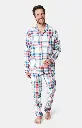Pyjama long homme boutonné 100% coton pilou ARTHUR PLC - Blanc Carreau LOGAH24