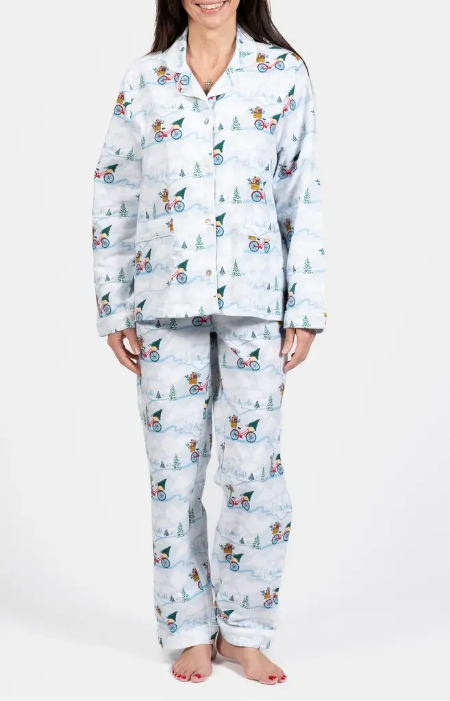 Pyjama long femme boutonné 100%coton pilou ARTHUR PPF - Blanc NOELH24