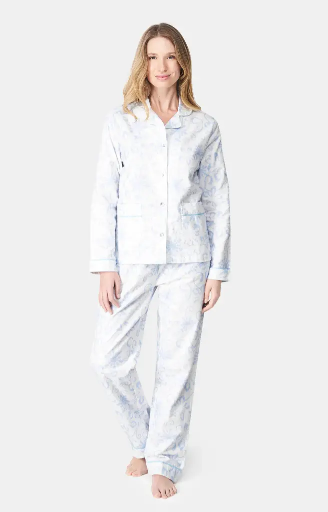 Pyjama long femme boutonné 100%coton pilou ARTHUR "Hiver" PPF - Blanc HIVEH24