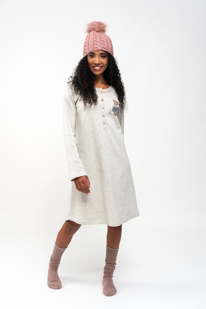 Chemise de nuit avec patte de boutonnage  MIRA 3100MW - Gris Couple d'Ours 13