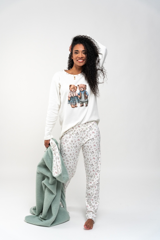 Pyjama long dame MIRA 8207MW - Beige imp Ours