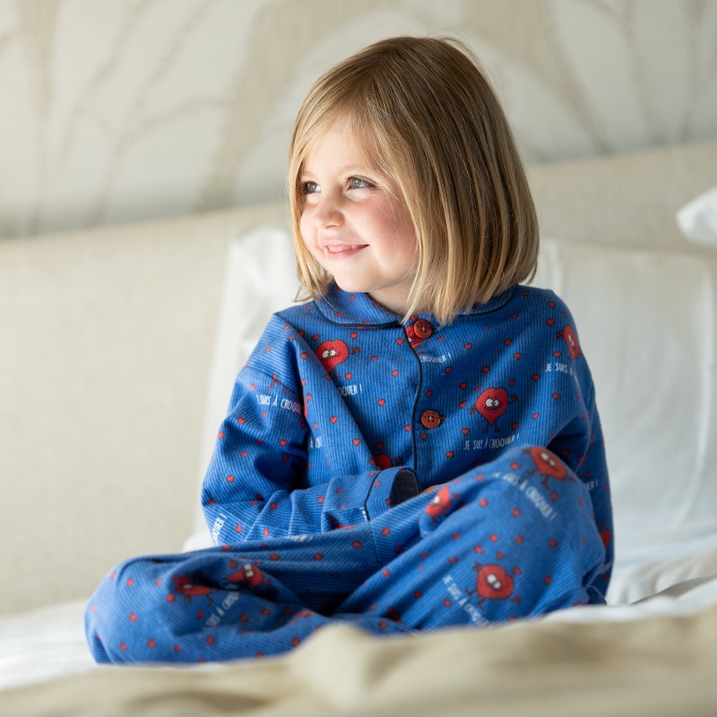 Pyjama enfant en flanelle JUSQU'AU LEVER DU JOUR "Coeur" - Bleu