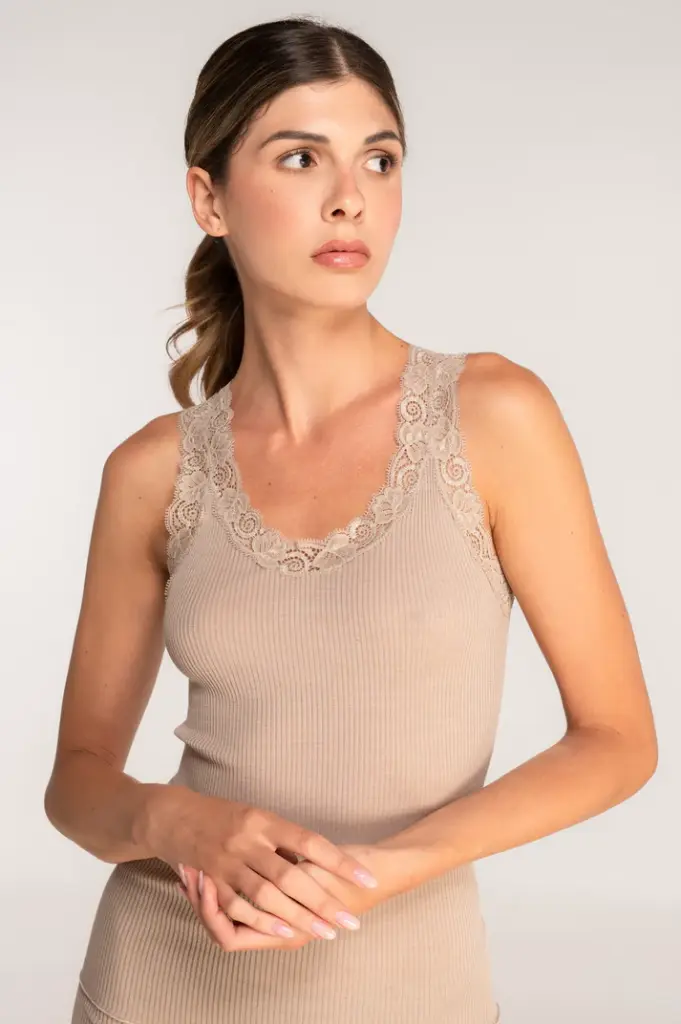 Chemisette sans manche laine & soie OSCALITO 3410 - Beige 385