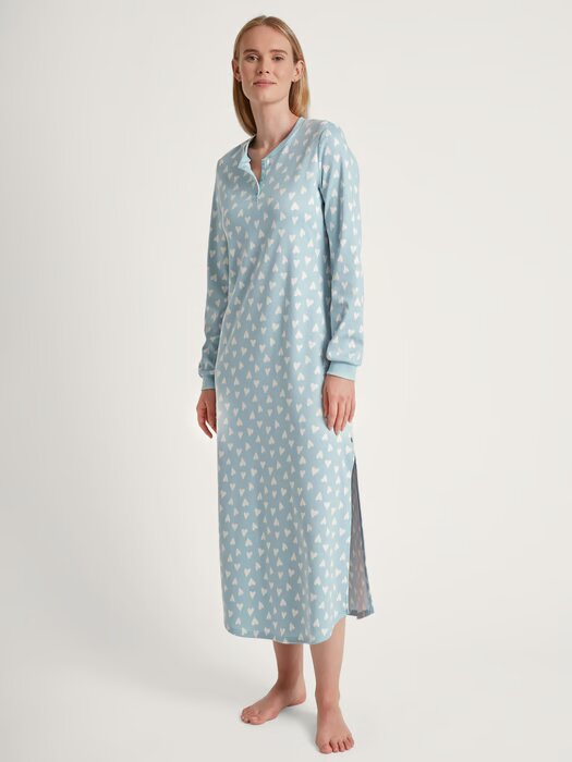 Chemise de nuit dame longues manches 100%coton CALIDA "Midnight Love" 31254 - Sterling Blue 490