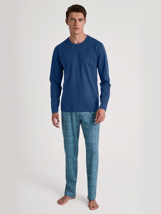 Pyjama long homme 100% coton CALIDA "Relax Imprint" 47387 - Pottery Blue 435
