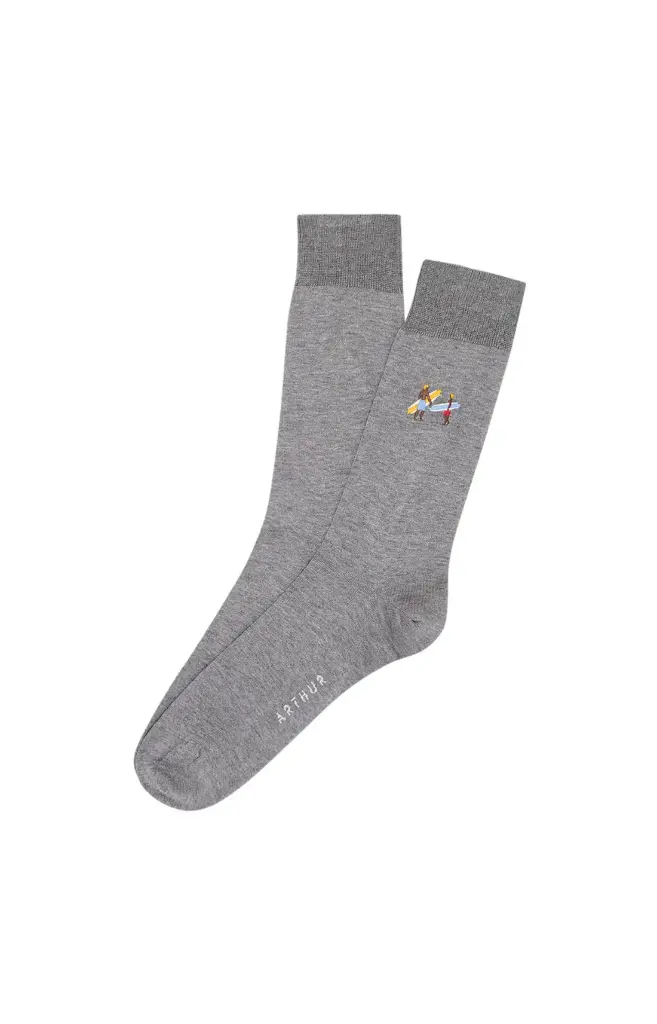 Chaussettes fantaisies homme TU ARTHUR FEB - Gris Fil d'Ecosse Brodée SURFE25