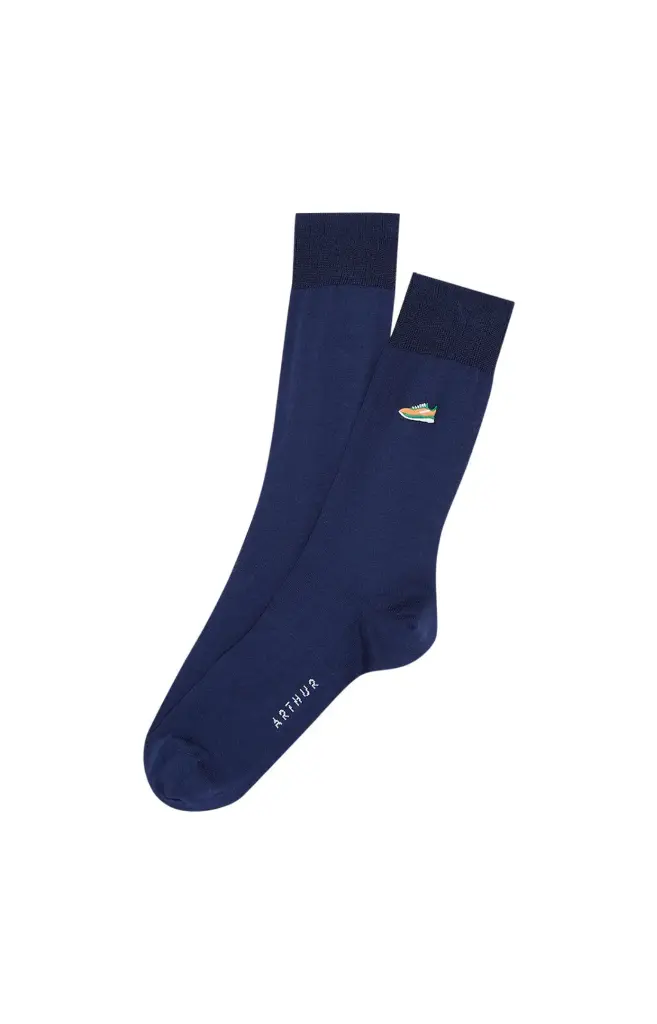 Chaussettes fantaisies homme TU ARTHUR FEB - Marine Fil d'Ecosse Brodée SNEAE25