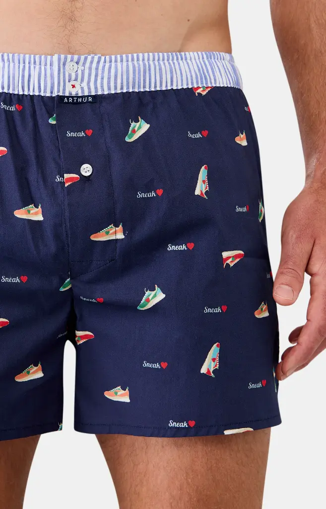 Caleçon américain homme avec maintien 100% coton bio ARTHUR "Le Club" CSP - Marine Sneaker 1147E25