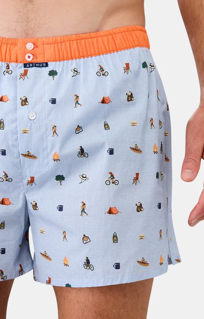 Caleçon américain homme avec maintien 100% coton bio ARTHUR "Le Club" CSP - Bleu Camping 1169E25