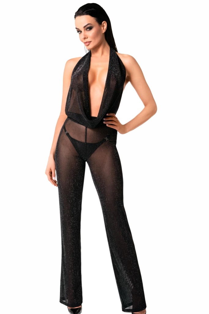 Combinaison sexy transparente et subtilement pailletée NOIR HANDMADE "Luminara F350"
