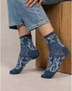 Chaussettes dame coton Bord Roulé BLEU FORET "Velouté Fantaisie" FBU6535 - Bleu Ardoise Coraux ET4