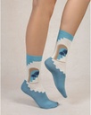 Chaussettes dame BLEU FORET "Coton Peigné" FBU6542 - Bleu Palmeraie DB1