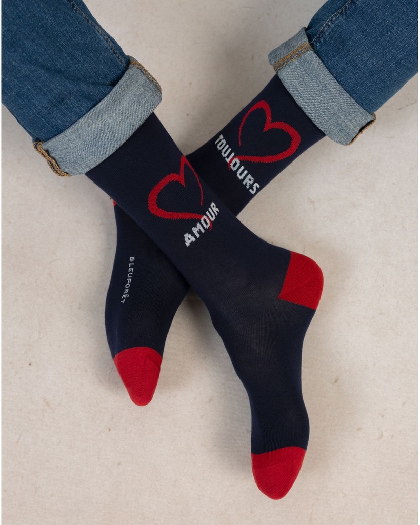 Chaussettes homme fantaisie BLEU FORET "Coton" 7085 - Encre Amour Toujours JI8 (TU)