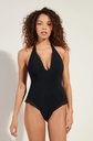 Maillot échancré avec volants PAIN DE SUCRE "Caylane 61" - Noir