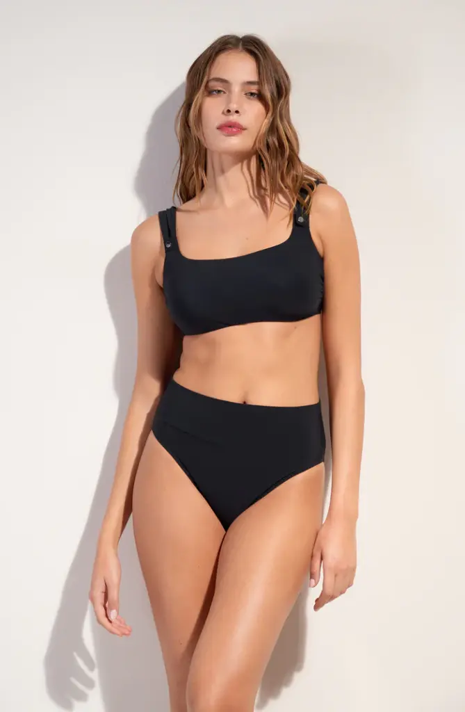 Bas de Bikini taille haute rabatable PAIN DE SUCRE "Tobago 61" - Noir  (S)
