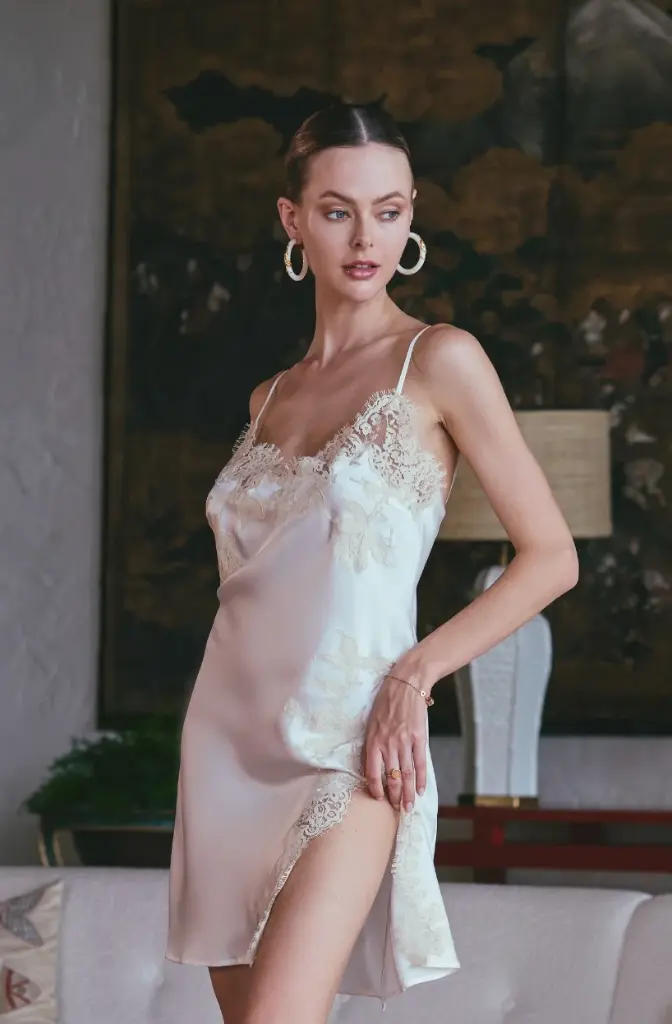 Nuisette soie et dentelle MARJOLAINE "Apolline" CT3430103 - Naturel/Nacre 7403