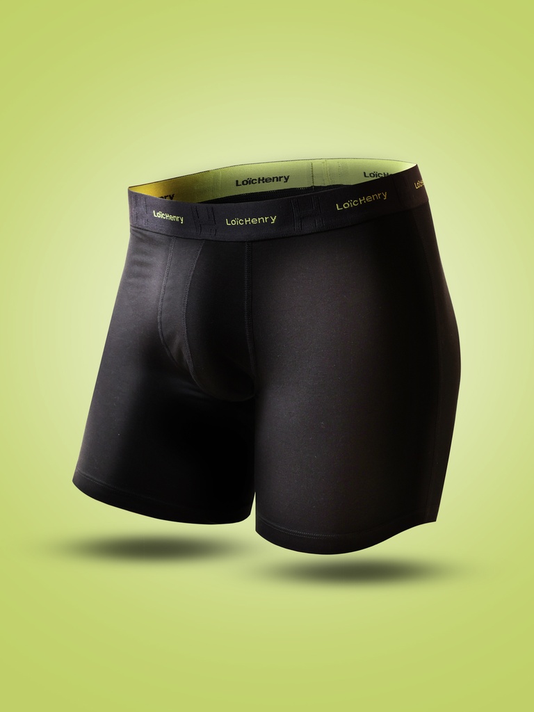 Boxer homme coton/tencel avec maintien intérieur LOIC HENRY "Every-D" KBB001N - Black Lime (M)