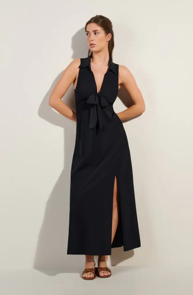 Longue robe en voile à nouer PAIN DE SUCRE "Rova 45" - Noir 