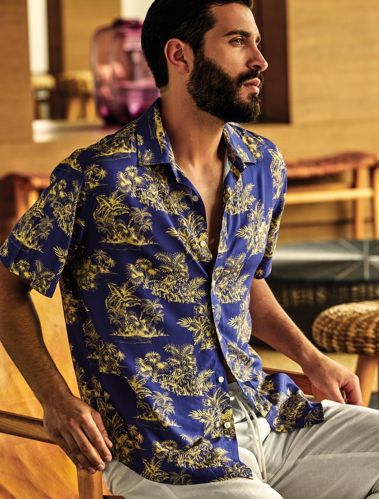 Chemise été DAVID MAN "Yellow Forest" DM25-042 - Mauve MLT 