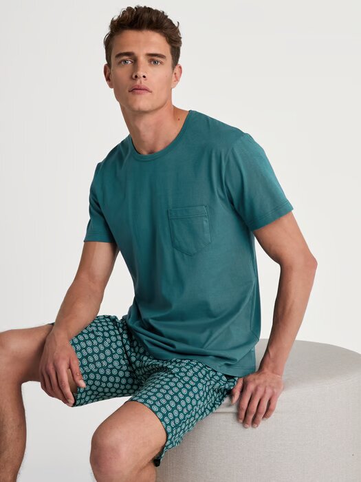 Pyjama short homme 100% coton CALIDA "Relax Imprint" 47087 - Philo Green 655