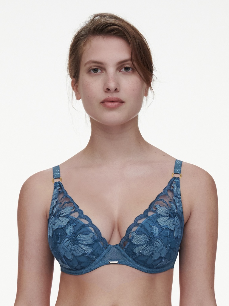 Soutien-gorge avec coques plongeant CHANTELLE "Fleurs Signature" C12Q20 - Bleu Jeans Denim A54 (85, A)