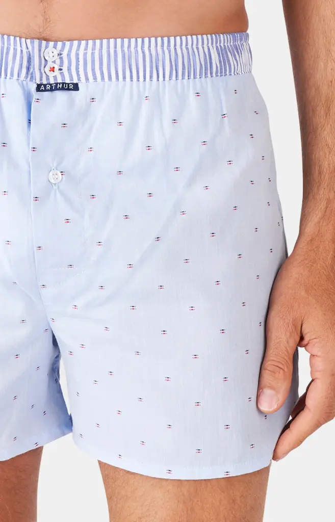 Caleçon américain homme avec maintien 100% coton bio ARTHUR "Le Club" CSP - Bleu Ciel PM006
