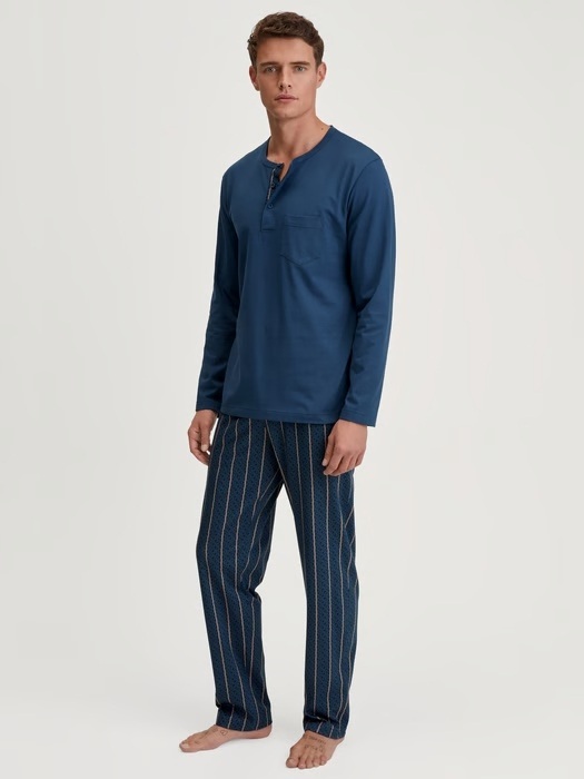 Pyjama homme long 100% coton bio CALIDA "Relax Imprint" 47885 - Insignia Blue 407 (S)