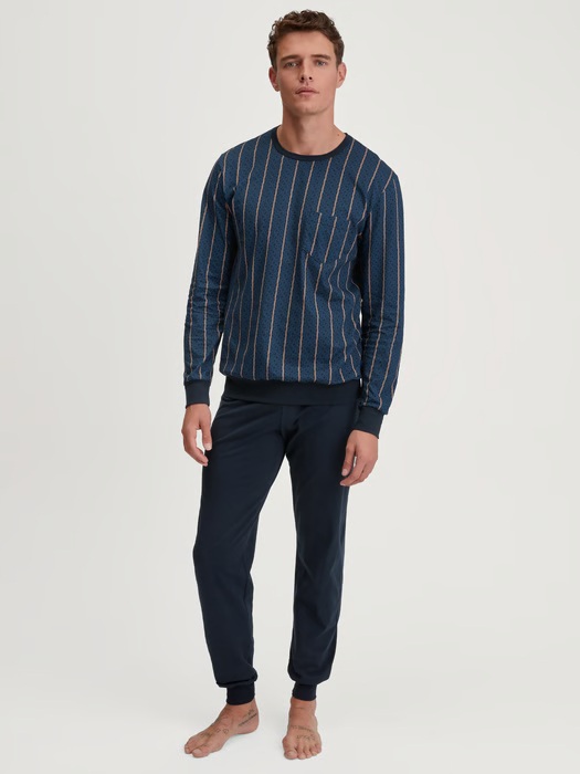 Pyjama long homme avec bord élastique 100% coton bio CALIDA "Relax Imprint" 47985 - Insignia Blue 407