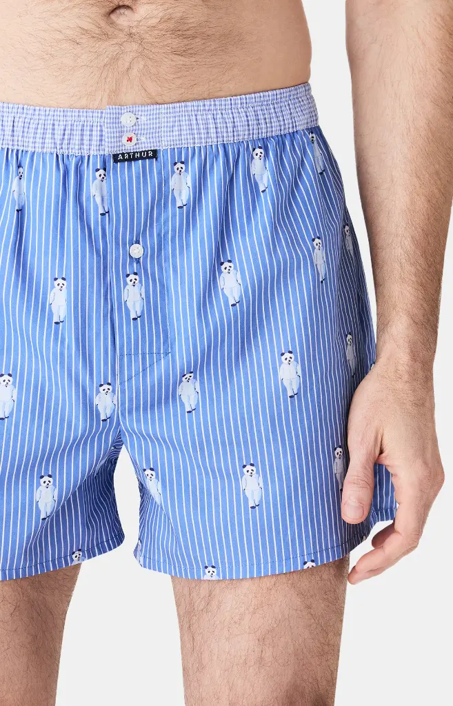 Caleçon américain homme avec maintien 100% coton bio ARTHUR "Le Club" CSP - Bleu Roi Pandastique 1189H25