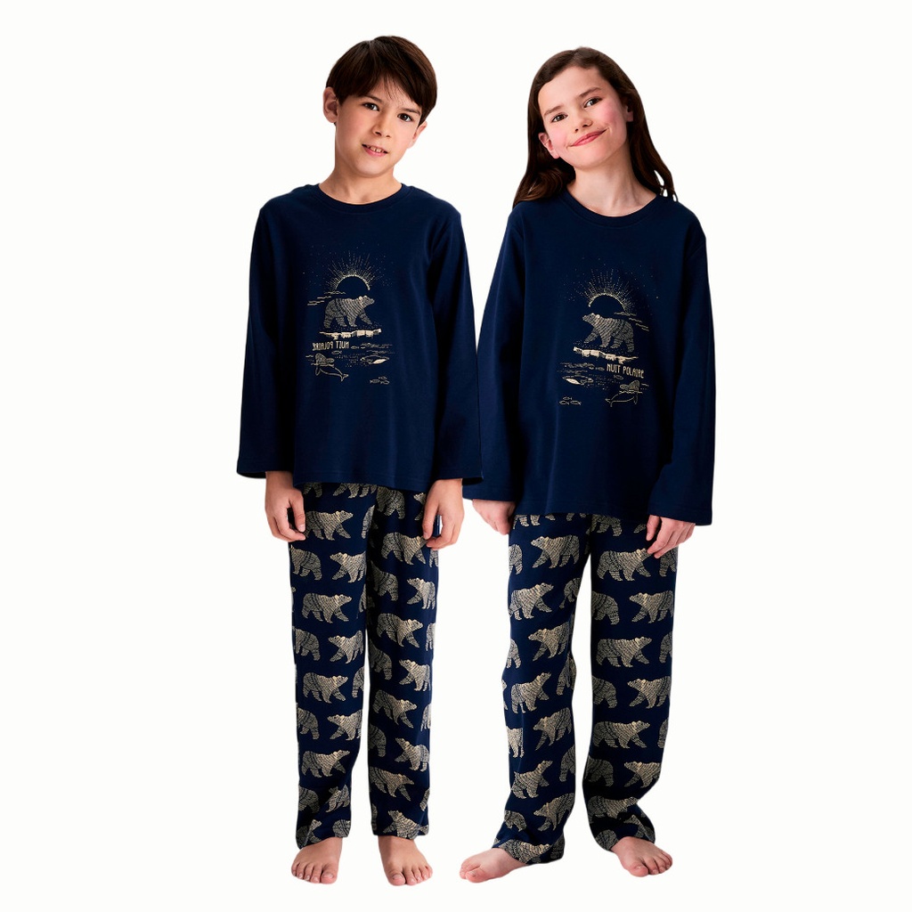 Pyjama long enfant 100% coton bio ARTHUR "Nuit Polaire" LUK - Marine POLAH25