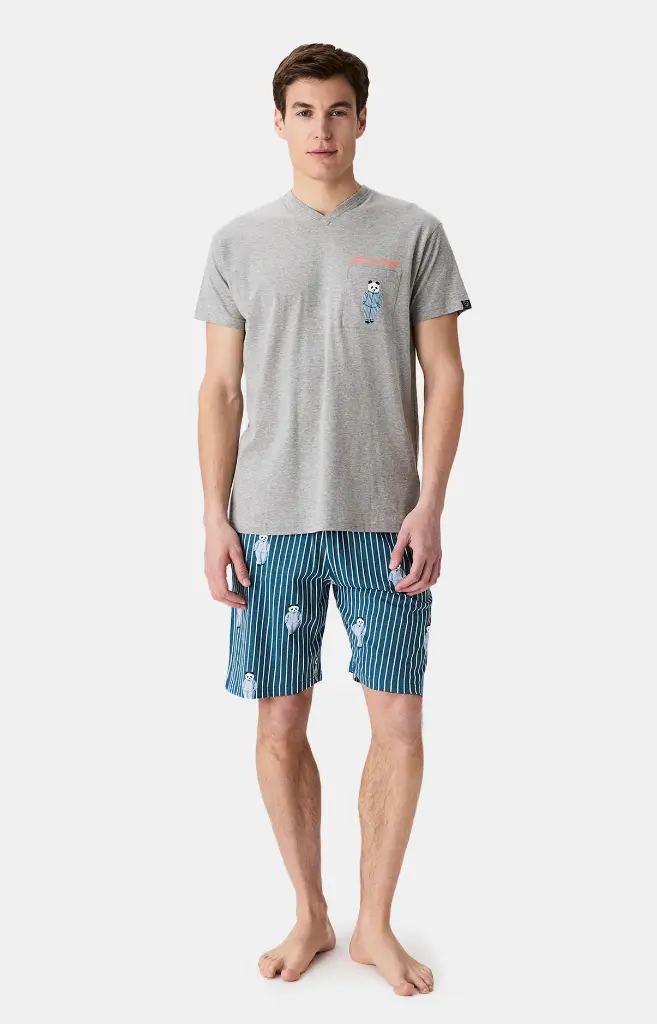 Pyjama short homme 100% coton bio ARTHUR "Pandastique" PAU - Canard PANDH25