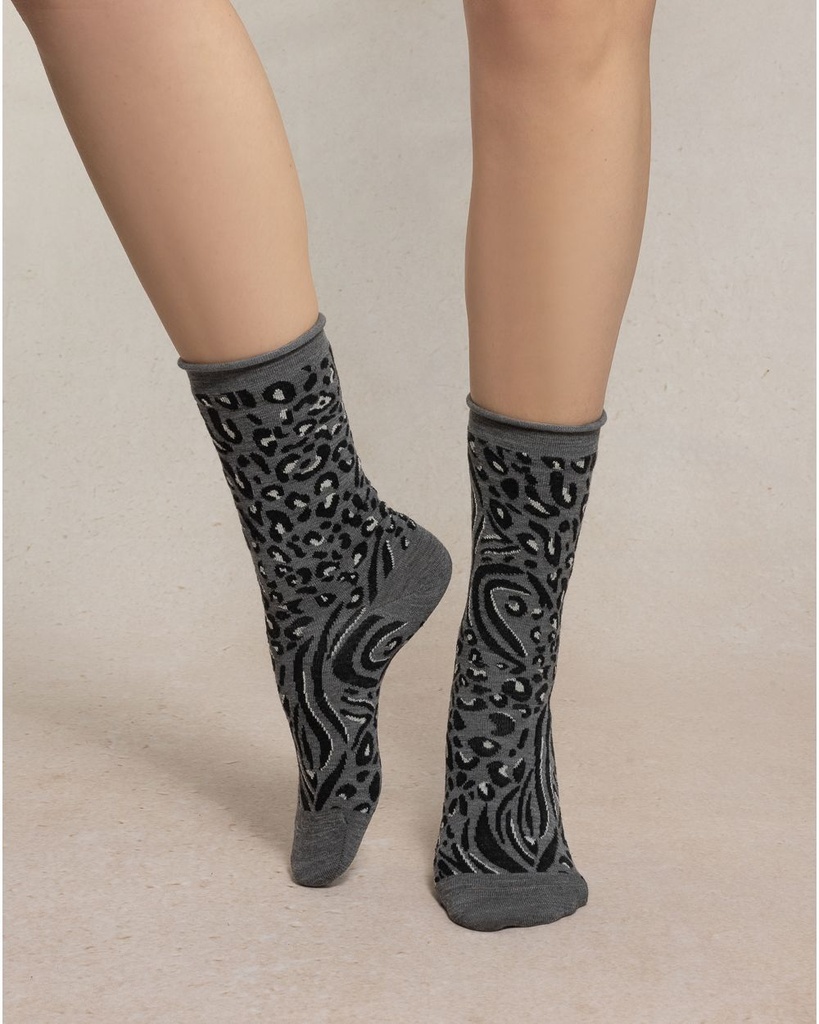 Chaussettes dame bords roulés BLEU FORET "Laine Fine Peau de Bête" FBU6562 - Gris Flanelle GM9