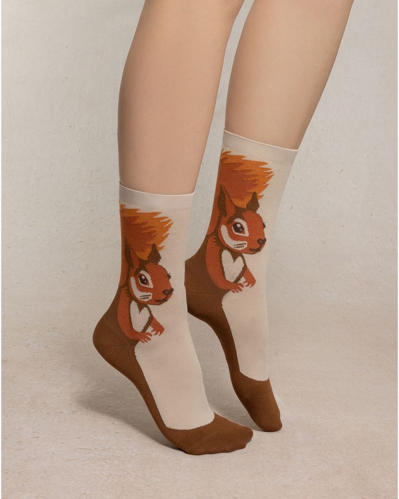 Chaussettes dame coton BLEU FORET "Ecureuil" FBU6580 - Sable DF4