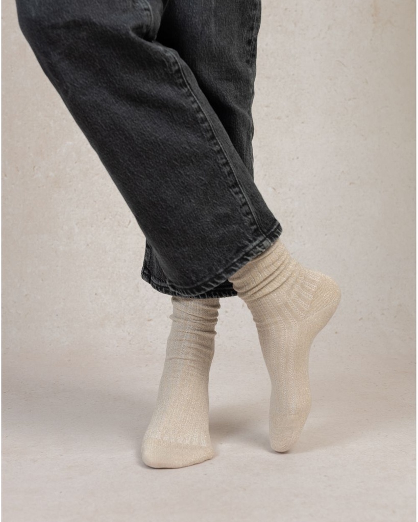 Chaussettes dame BLEU FORET "Lurex à Côtes" FBU6552 - Sable Or CK1