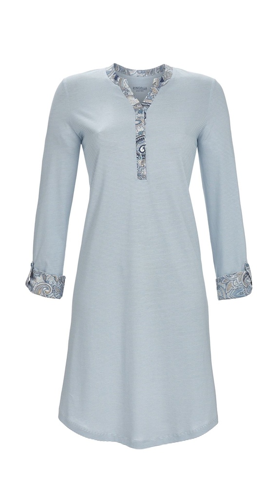 Chemise de nuit avec patte de boutonnage 50% coton 50% modal RINGELLA "La Douceur Rencontre les Rayures" 5511039 - Bleu Brillant 279