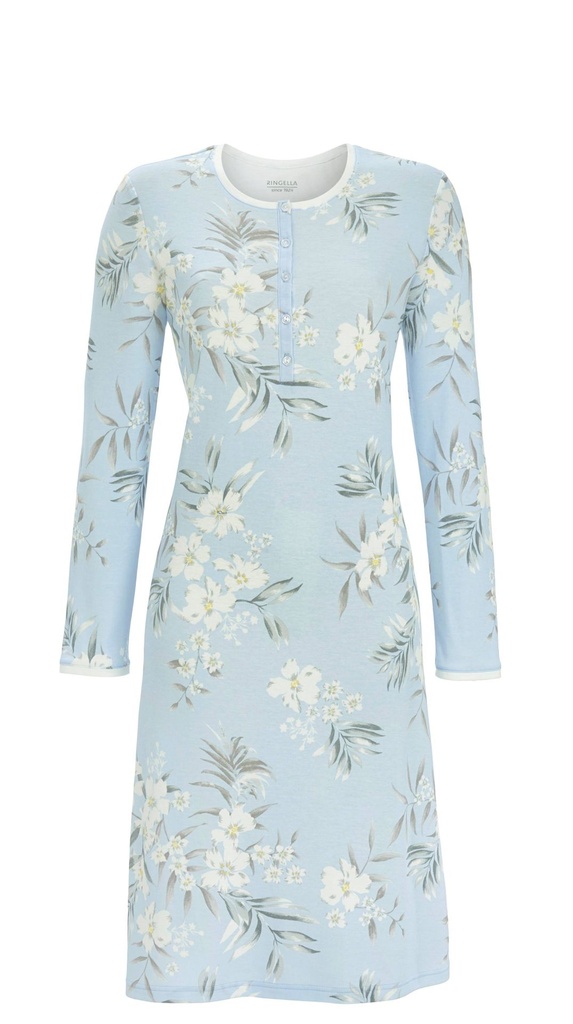 Chemise de nuit avec patte de boutonnage 60% coton 105cm RINGELLA "Fleurs Pastel" 5511035 - Horizon 227 (38)