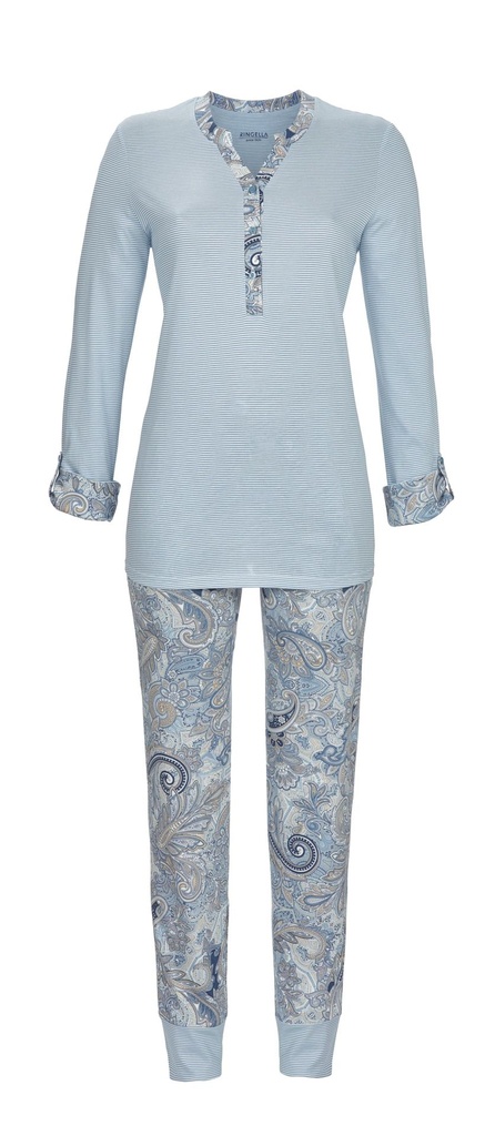 Pyjama femme avec une patte de boutonnage RINGELLA "La Douceur Rencontre les Rayures" 5511239 - Bleu Brillant 279