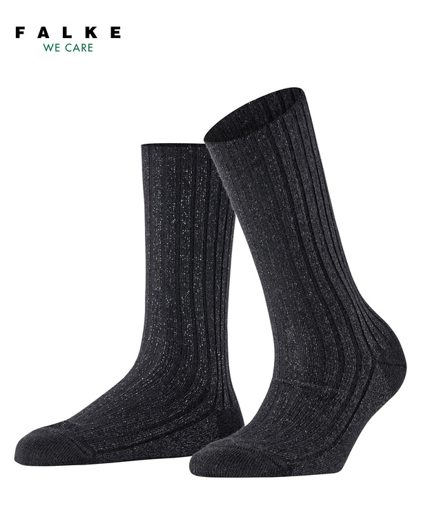Chaussettes dame laine&cachemire FALKE "Cosy Wool Boot" 46903 - Noir avec Brillant 3000 