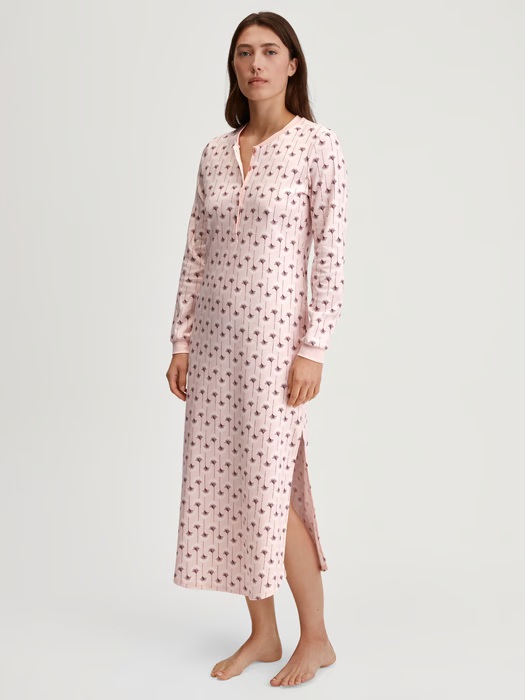 Chemise de nuit dame longues manches 130cm CALIDA "Midnight Flowers" 33256 - Pearl Blush 072 (XS)