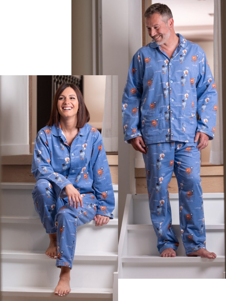 Pyjama adulte en flanelle JUSQU'AU LEVER DU JOUR "Chamallow" 25HPCL - Bleu